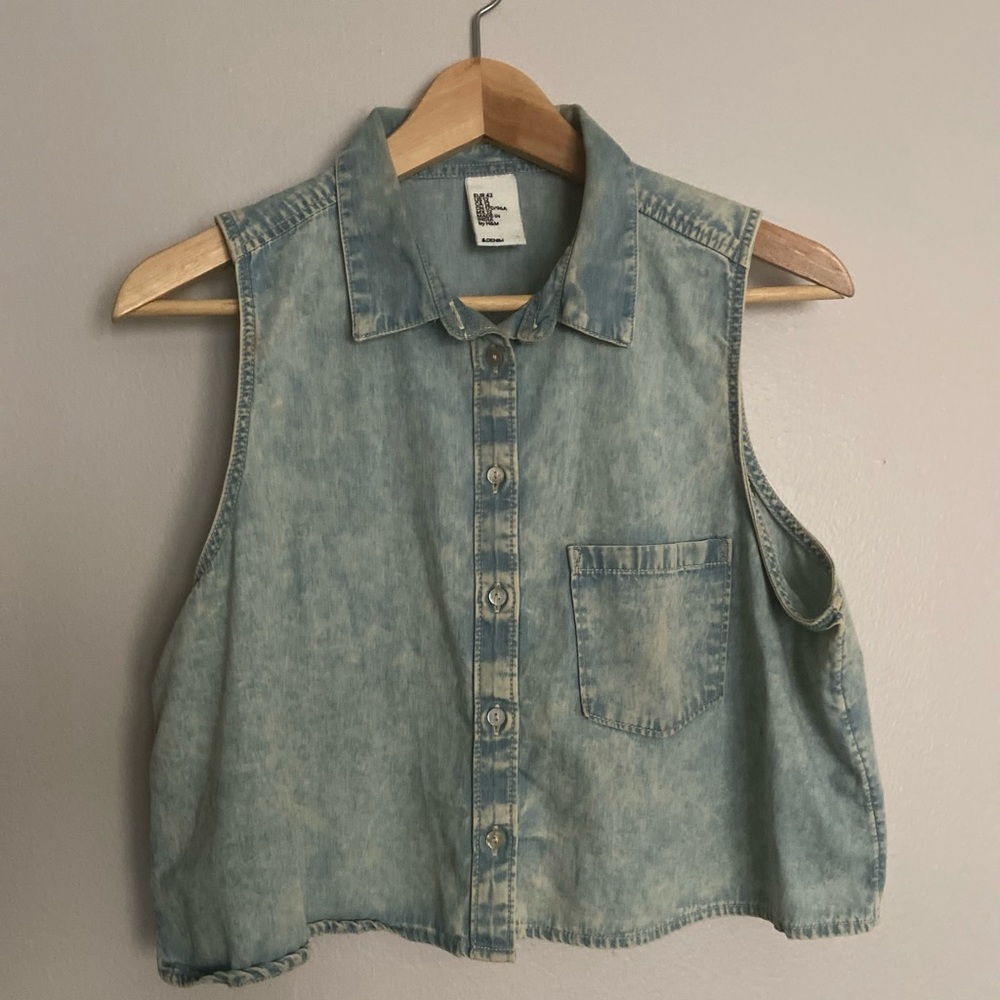 Denim button down crop top